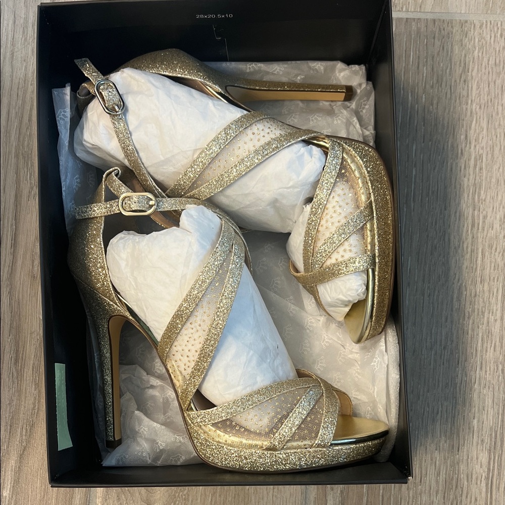 Nina New York Glittering Gold Strappy Heels size 8